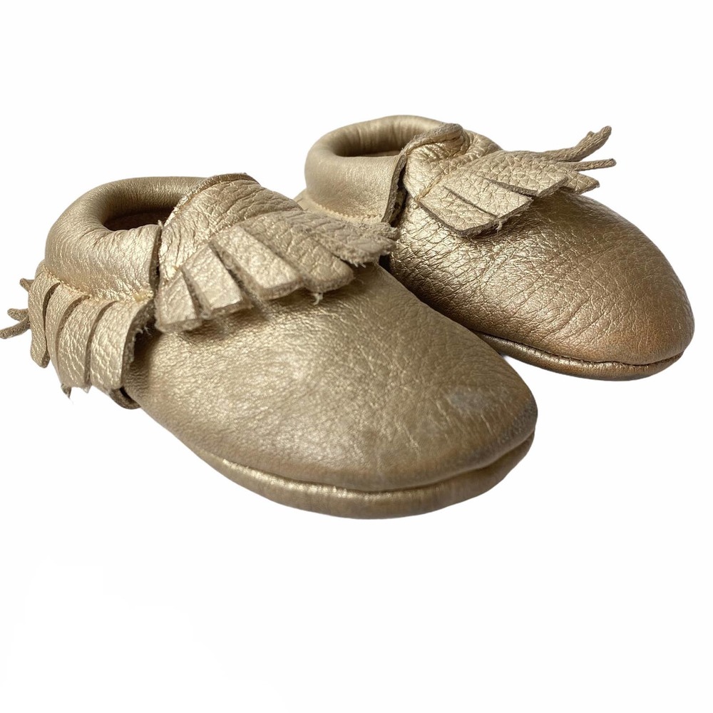 MOCCASIN Gold Leather Fringe Soft Sole 12-18